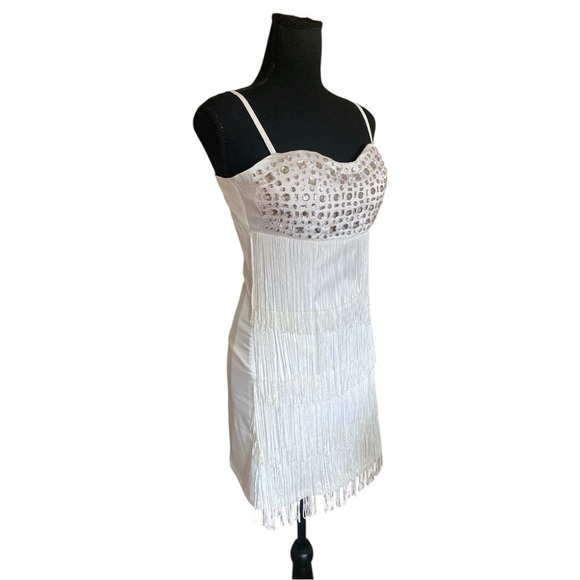 AIDA White Flapper Dress Rhinestones & Fringe Size Medium NWT - Picture 7 of 13